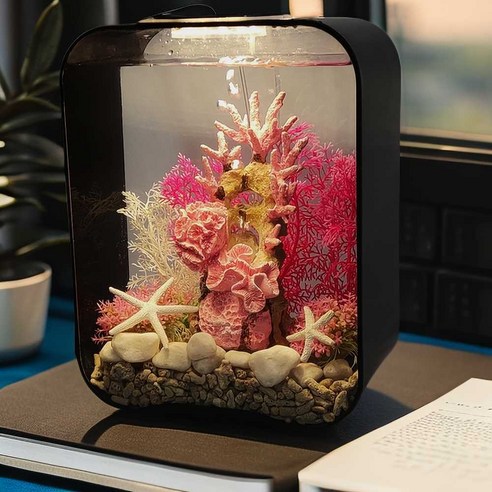 고양이수족관 미니 캣플릭스 수족관 물멍 어항, 상세 페이지 참고, 화이트+리모컨 16색 조명/수평형(사이즈동일)