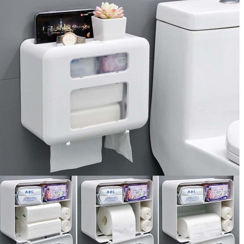 화장실 티슈 박스 화장실 가정용 선반 화장지 상자 펀칭없이, 백색 조직 홀더