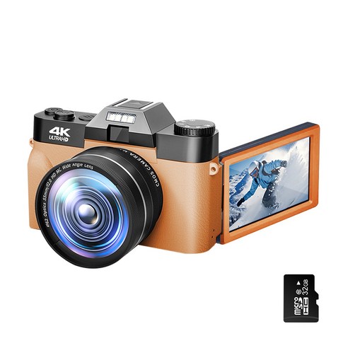 RUN 기술 초고속 HD 4800W 픽셀 wifi 디지털 카메라 DC08 + 32G sd카드 여행용 프로살림 하이엔드 빈티지, 오렌지, 오렌지