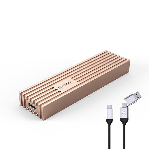 오리코 M.2 NVMe SSD 외장하드케이스 2in1케이블 냉각핀 방열 USB3.2 Gen2 10Gbps M232C3-G2, 골드