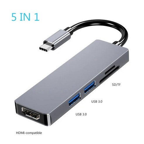 USB C 허브HDMI 4K C타입 스플리터썬더볼트 3 도킹 스테이션 노트북 어댑터PD SD TF 포함맥북 에어 M1 M2 아이패드 프로용, 01 5 in 1