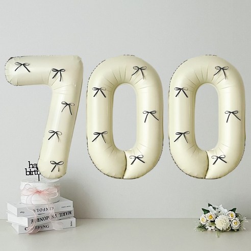 연지마켓 크림 대형 숫자 풍선 리본 기념일 생일, 1개, 크림 700 + 블랙리본