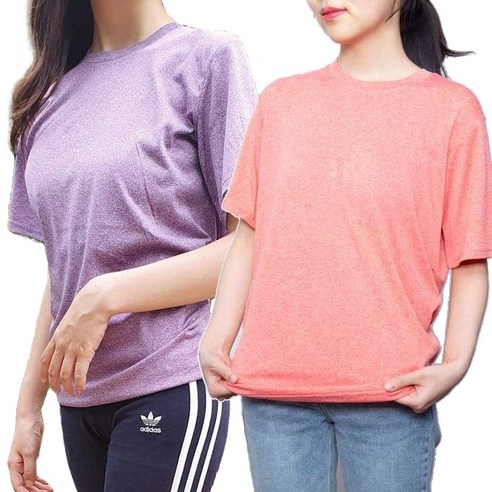 2p 여성 라운드 기능성 구김 없는 시원한 냉감 아이스 반팔 쿨 아이스 티셔츠 헬스 요가 필라테스 작업복 빅사이즈