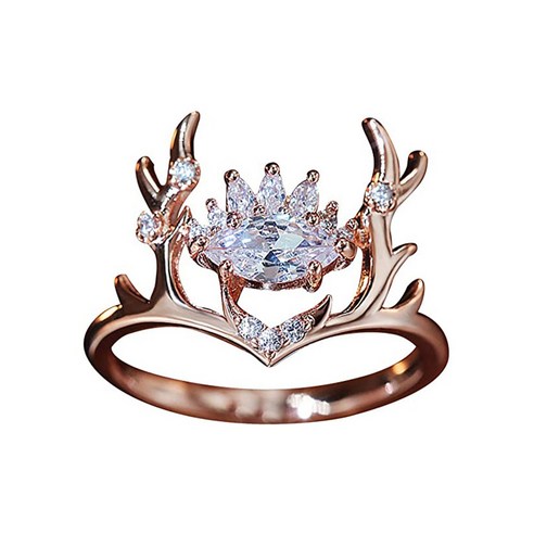 TeeFly 사슴 동물 링 결정을 가진 여성을위한 구리 반지 시뮬레이션 된 다이아몬드 라인 석 손가락 의상 보석