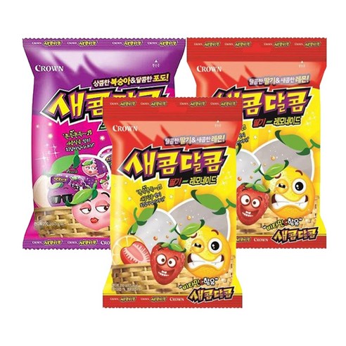크라운 새콤달콤 200g 3종 기획상품 (딸기레몬 2개 포도복숭아 1개), 1개