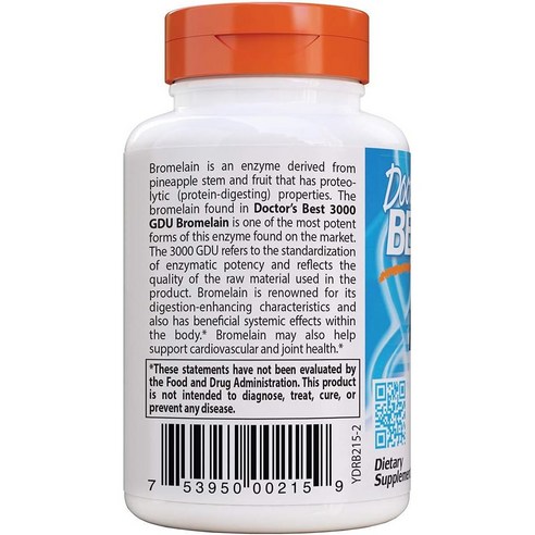 닥터스베스트 하이 포텐시 브로멜라인 3000GDU 500mg 베지 캡 글루텐 프리 비건, 90정, 2개