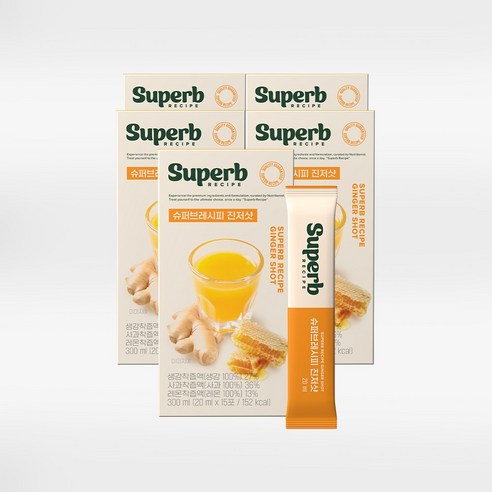 슈퍼브레시피 진저샷 레몬 커큐민 생강즙 레몬즙 NFC 착즙 무설탕 스틱 20ml 15포, 5박스
