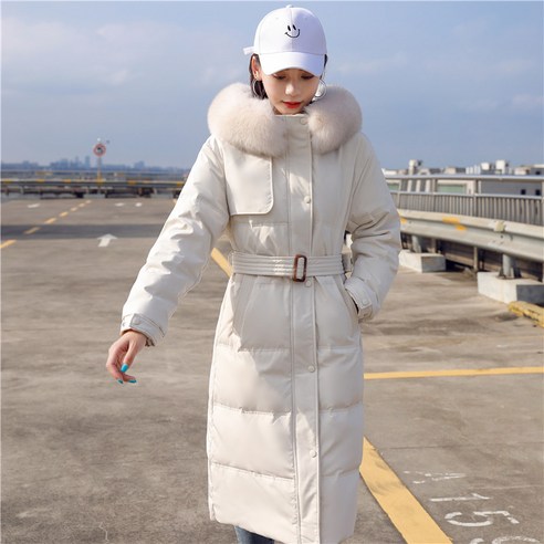 여름 Shiwen 같은 다운 재킷 여성 긴 가을과 겨울 두꺼운 흰색 오리 여우 모피 칼라 후드 코트 도매