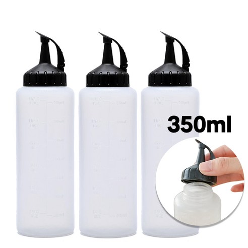 서온리 흐르지 않는 오일 소스 통 간장 병 드레싱 플라스틱 업소 용 튜브 용기, 3개, 350ml, 모던블랙