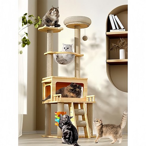 고양이 숨숨 공간 고민 끝 자고 놀 수도 있다 켓타워원목대형