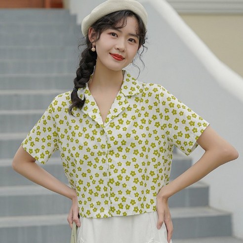 DFMEI 레트로 꽃 반팔 셔츠 디자인 틈새 서양식 모든 매치 셔츠 짧은 슬리밍 새로운