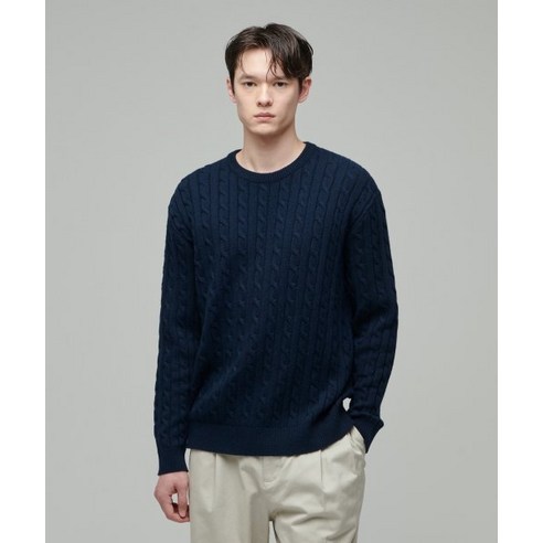 MUSINSA STANDARD 무신사 스탠다드 케이블 크루 넥 니트 네이비 CABLE 르 CREW NECK KNIT NAVY 136886