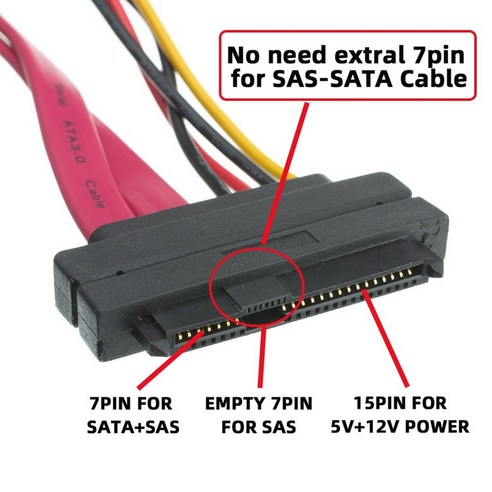 어댑터 케이블Xiwai SAS to SATA SFF-8482 29 핀 하드 디스크 드라이브 레이드 연장 케이블 15 전원 포트, 한개옵션0, 한개옵션0