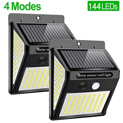 [KHTE] 야외 태양광 조명 228 100 LED 태양광 램프 PIR 모션 센서 벽 조명 방수 태양광 조명 정원 장식, 144LED-2Pcs-4Mode