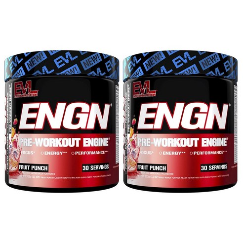 EVLUTIONNUTRITION ENGN 프리워크 아웃 엔진 프루트 펀치 맛, 312g, 2개, 312g