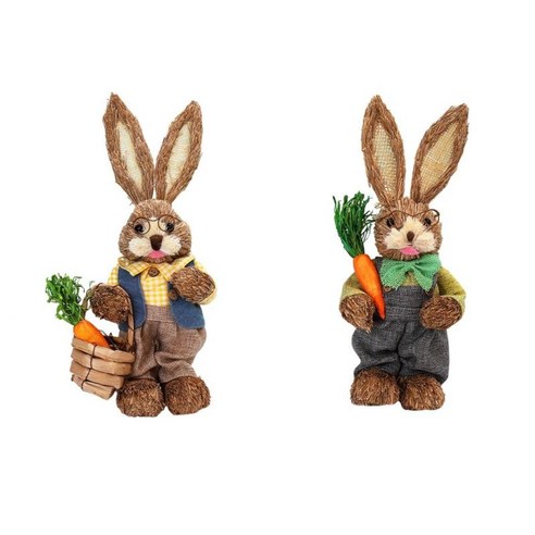 인공 밀짚 부활절 토끼 장식 토끼 인형 휴일 데스크탑 장식 A+인공 밀짚 부활절 토끼 장식 토끼 인형 휴일, 밀짚 천, 여러 가지 빛깔의