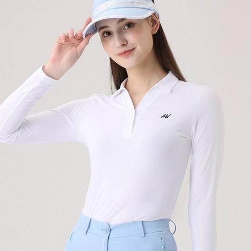 애저웨이 여성 골프긴팔 상의 이너웨어 등산 운동복 기능성 상의 긴팔 티셔츠 화이트