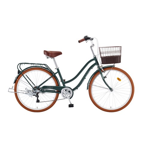 2021 스마트 클라라26 인치 알루미늄 바구니 여성용자전거 숙녀용, 클래식그린