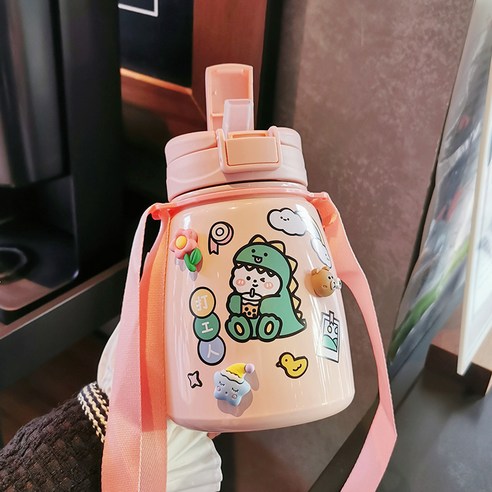 smy보온병 컵 큰 배꼽 컵 귀여운 어린이 학생 가을 겨울 간단한 여성의 찾고 휴대용 컵, 색깔22, 하나