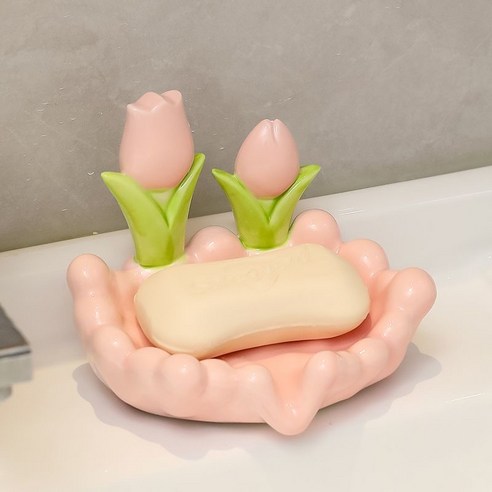 통통몰 꽃 세라믹 비누 받침대, 1개, 튤립핑크