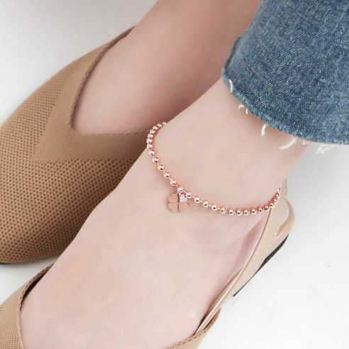 발찌 추천 상품네잎클로버 펜던트 볼 체인 발찌 JR357 제품 사진