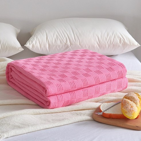 일본식 수건이 순면 거즈 담요 여름 1인용 2인용 낮잠 덮개 담요 에어컨 작은 이불 선물, 핑크/핑크
