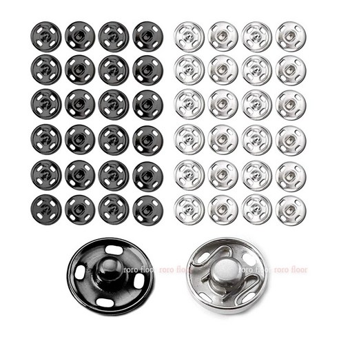메탈 스냅 단추 10mm 2종 x 30p + 8mm 2종 x 30p 세트, 1세트
