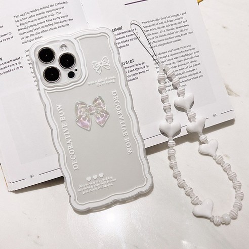 화이트 퓨어 아이폰케이스 흰색 투명리본 물결 케이스 스트랩 세트 se2 12 13 mini pro max