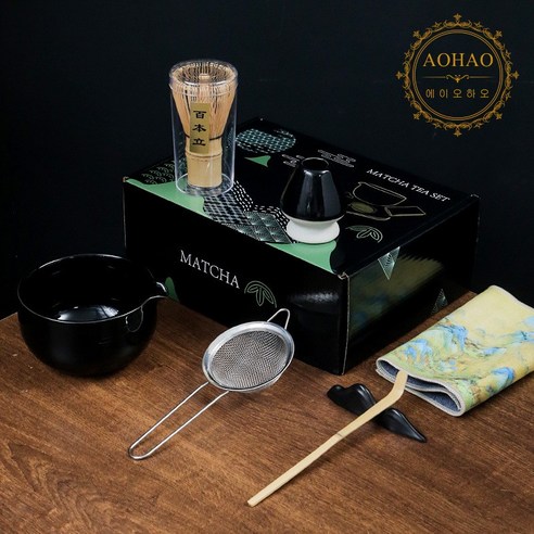 AOHAO 말차 도구 1/4/7 PCS 세트 MATCH WHISK 차선 차선립 다완, 1세트, 블랙7PCS