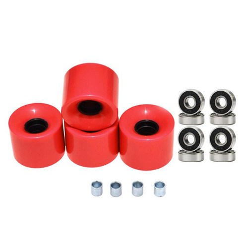 롱보드 스케이트보드 휠 60mm 78A 베어링 포함 4개 세트 크루저 롱보드용 교체 휠, 레드 블랙 커버, PU