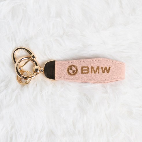 비탈로 자동차 로고 양면 각인 가죽 스트랩 키링 열쇠고리, 골드_핑크_BMW, 1개