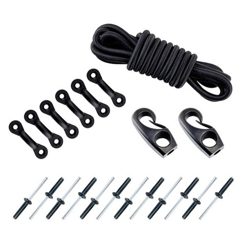 마린 카약 카누 데크 데크 키트 8피트 블랙 스트레치 코드, 8 피트, 나일론