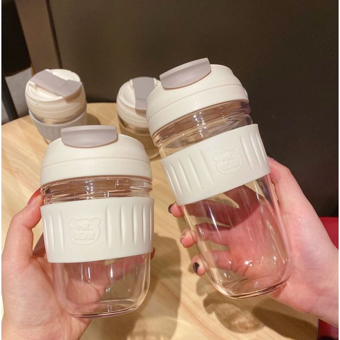 인스턴트 플라스틱 물컵 야외 휴대용 직음 컵 테이프 실리콘 커버 더블 플라스틱 컵, 550ml, 쌀 흰자위