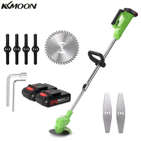 KKmoon 무선 예초기 전동 충전식 제초기 잔디깍는기계 벌초 제초기 21V, 2개 배터리