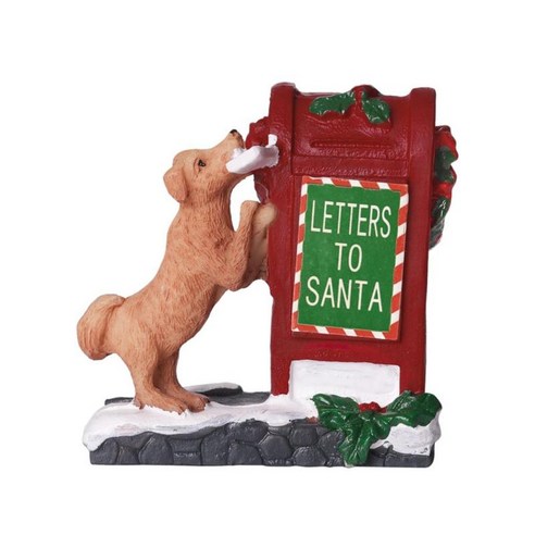 크리스마스 마을 동상 액세서리 조각 공예품 테이블에 대 한 귀여운 강아지 편지 아트 입상 크리스마스 선물, 빨간색, {"수건소재":"수지"}