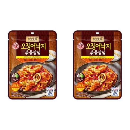 아침 식단 오뚜기 오늘밥상 오징어 낙지 볶음양념 120G 2개 간단한 야식 저녁메뉴 한끼도시락, 1개