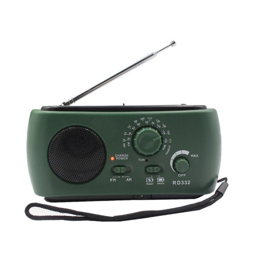 다기능 AM/FM 라디오 핸드크랭크 라디오 태양열 내장 스피커, 하얀색
