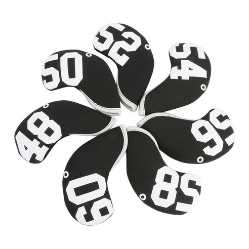 10 조각 안티 스크래치 골프 클럽 헤드 커버 스포츠 액세서리 여행용 학위 48 ° 52 ° 56 ° 60 °의 철 헤드 커버, 검은 색, 네오프렌