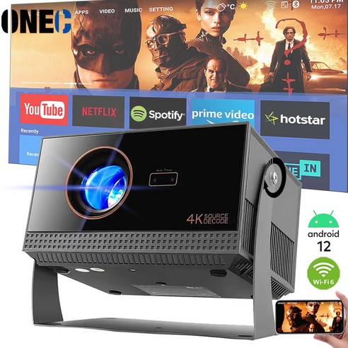 OneC빔프로젝터/최신 릴리스 매우 비용 효율적/Full HD 1080P 4K동영상홈시네마/Android 12.0/오토키스톤/ 10000루멘낮에도아주맑아요초고화질 projector, H1검은색