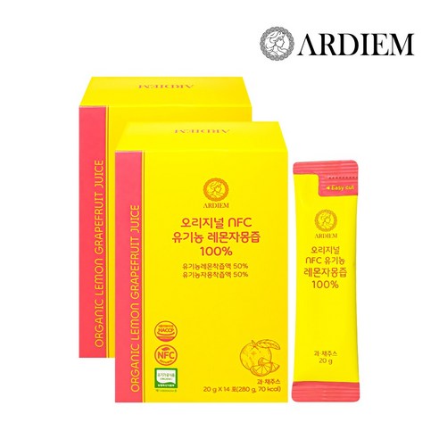 아르디엠 오리지널 NFC 유기농 레몬자몽즙 100% 착즙 레몬 자몽 원액, 2개, 280g