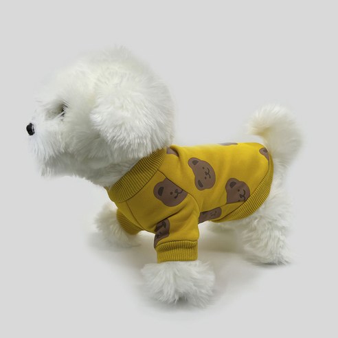 Jeremytown 가을 겨울 강아지용 플러시 곰돌이 도안 티셔츠, 옐로우