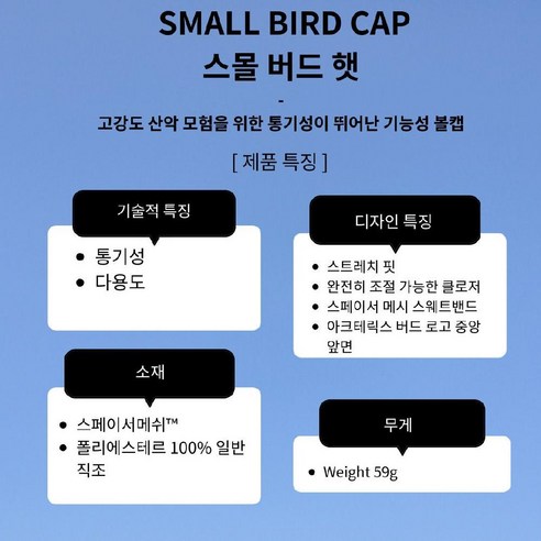 아크테릭스 경량 스몰 버드 캡 모자