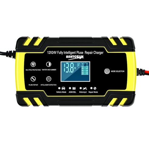 12/24V 자동차 배터리 충전기 8A 터치스크린의 펄스 수리 LCD 디지털 디스플레이 고속 전력 충전 건식 및 습식 납축전지, CHINA, Yellow EU Plug, 1개
