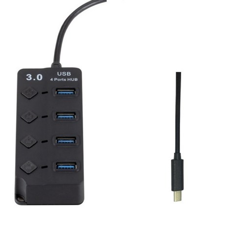 USB / Type C 허브 4개 포트(USB 2.0 +1 USB 3.0) USB 스플리터로 출장용, C형 인터페이스