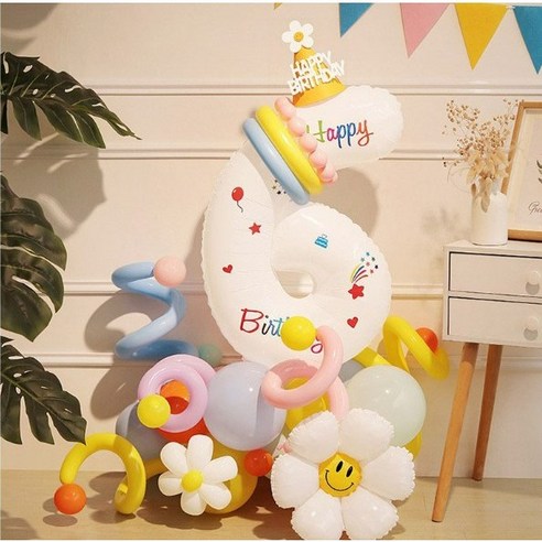헤이그샵 대형숫자 생일 풍선 세트, 화이트숫자풍선세트 숫자 6