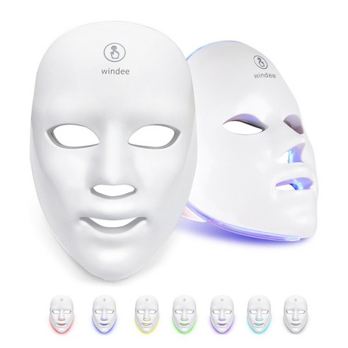 셀리턴웨어로즈,Windee 무선 LED 마스크 피부 미용기 7색 LED 광원 케어 홈케어 피부관리기 USB충전식, 1개, 화이트, 1060