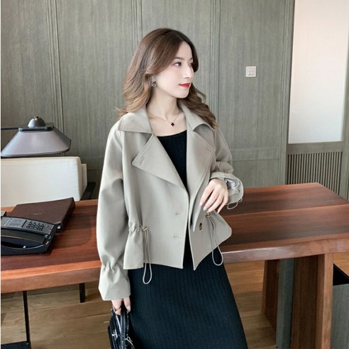 마롱패션 핏이 예쁜 스트링 숏 트렌치 자켓 HH 봄 트위드 아우