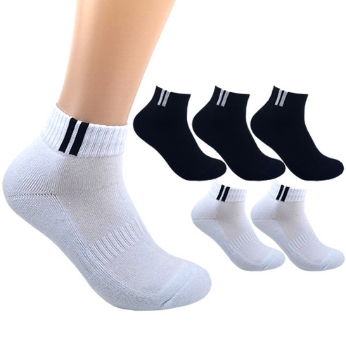 더베이직 남성용 두꺼운 이중쿠션 챔프 스포츠 단목 양말 6켤레, 화이트+블랙, 1개