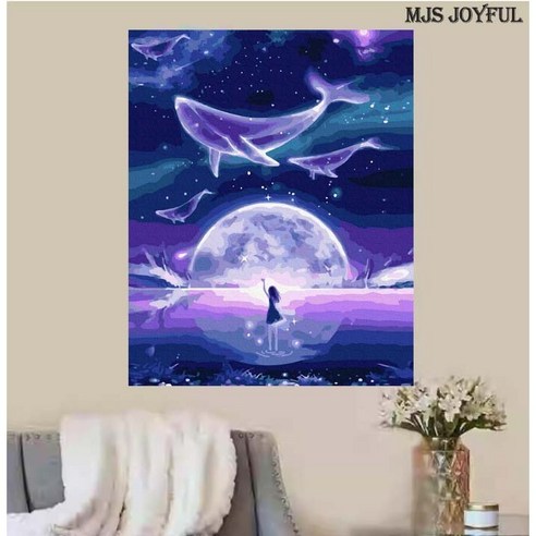 엠제이에스 명화그리기 50x40cm (캔버스형) DIY 유화 세트, KK03 - 고래와 소녀