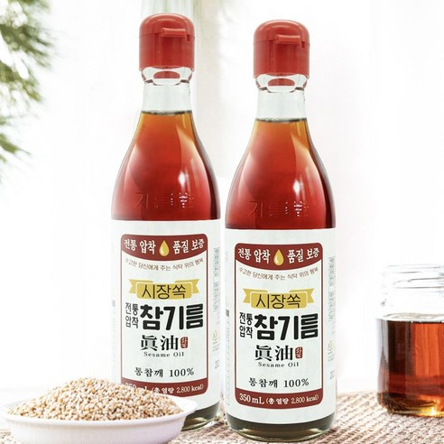시장쏙 전통압착 참기름, 350ml, 2개